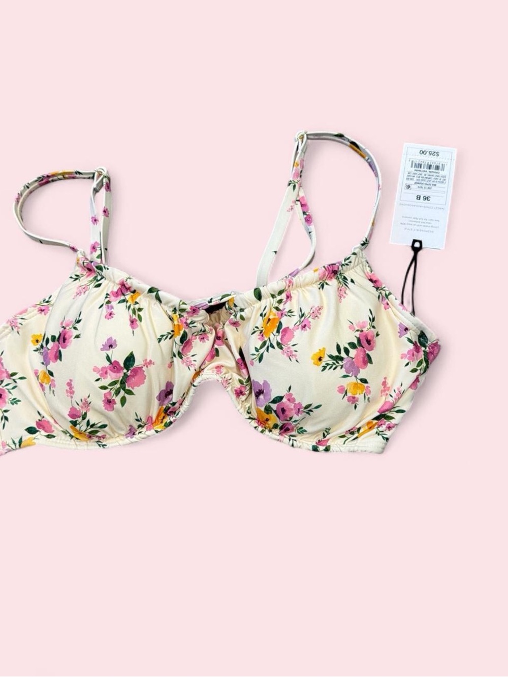 Shade & Shore Floral Bikini Top - Cream with Pink & Yellow Flowers